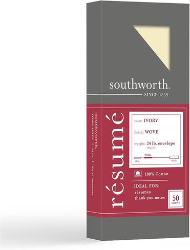 Southworth® 100% قطن وأظرف معاد تدويرها بنسبة 100%، رقم 10 (4 1/8 بوصة × 9 1/2 بوصة)، 24 رطلًا، عاجي، عبوة من 50 قطعة in Kuwait