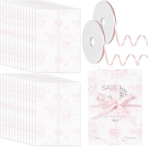 100 Pcs Pre Folded Floral Vellum Jackets for 5x7 Invitations, Wedding Translucent Vellum Paper with Ribbon, Envelope Liners for Wedding Bridal Baby Shower Birthday Mother Event(White) in Kuwait