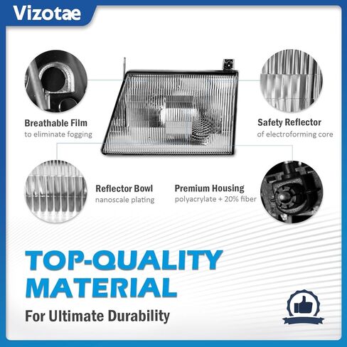 Headlights Assembly for 1992-1996 Ford E-150 Econoline Halogen Headlamp Replacement, High/Low Beam W/Bulbs, Driver&Passenger Side in Kuwait