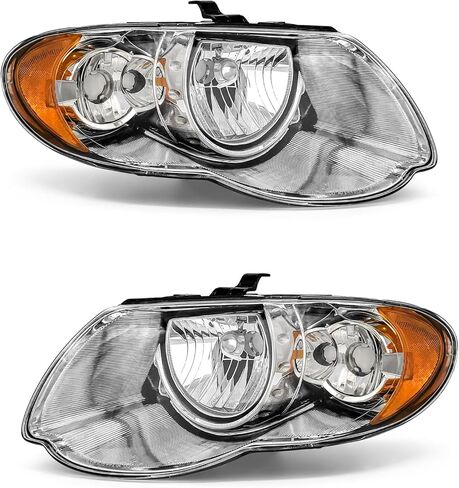 Headlight Assembly Compatible with 2005 2006 2007 Chrysler Town & Country Chrome Housing Amber Reflector Headlamp Driver and Passenger Side(Bulbs Not Included) in Kuwait