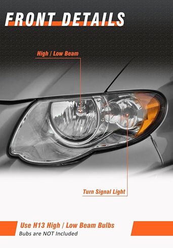 Headlight Assembly Compatible with 2005 2006 2007 Chrysler Town & Country Chrome Housing Amber Reflector Headlamp Driver and Passenger Side(Bulbs Not Included) in Kuwait
