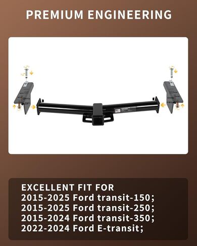Class 3 Trailer Hitch with 2-Inch Receiver, Fits 2015–2025 Ford Transit-150/250, 2015–2024 Transit-350, 2022–2024 E-Transit, Bolt-On, Heavy Duty Carbon Steel, 6,000 lbs GTW in Saudi Arabia