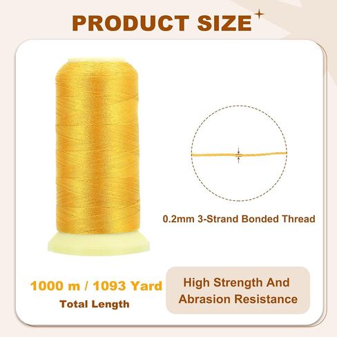PATIKIL Bonded Thread, 0.2 mm 1094 Yards Polyester Sewing Cord for Weave Bracelets Pendant Ropes Macrame Bookbinding DIY Craft, Yellow in Kuwait