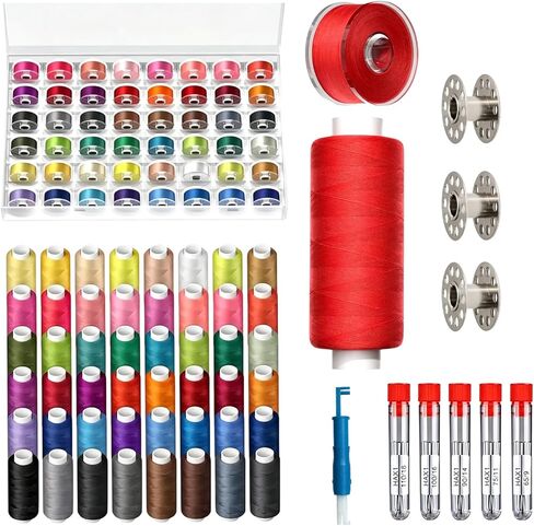 96Pcs Sewing Thread Kit with 50Pcs Sewing Machine Needles Set 48 Colors 400Yds Polyester Thread with Prewound Bobbins, Universal Needles Sizes 65/9-110/18, Sewing Supplies Bundle for Hand Machine in Kuwait