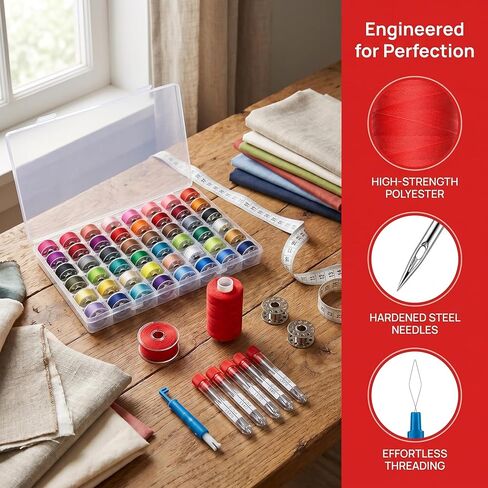 96Pcs Sewing Thread Kit with 50Pcs Sewing Machine Needles Set 48 Colors 400Yds Polyester Thread with Prewound Bobbins, Universal Needles Sizes 65/9-110/18, Sewing Supplies Bundle for Hand Machine in Kuwait