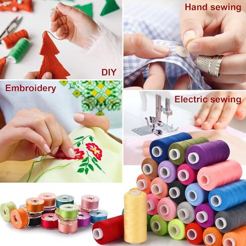 96Pcs Sewing Thread Kit with 50Pcs Sewing Machine Needles Set 48 Colors 400Yds Polyester Thread with Prewound Bobbins, Universal Needles Sizes 65/9-110/18, Sewing Supplies Bundle for Hand Machine in Kuwait