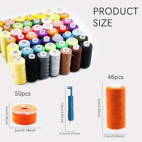 96Pcs Sewing Thread Kit with 50Pcs Sewing Machine Needles Set 48 Colors 400Yds Polyester Thread with Prewound Bobbins, Universal Needles Sizes 65/9-110/18, Sewing Supplies Bundle for Hand Machine in Kuwait