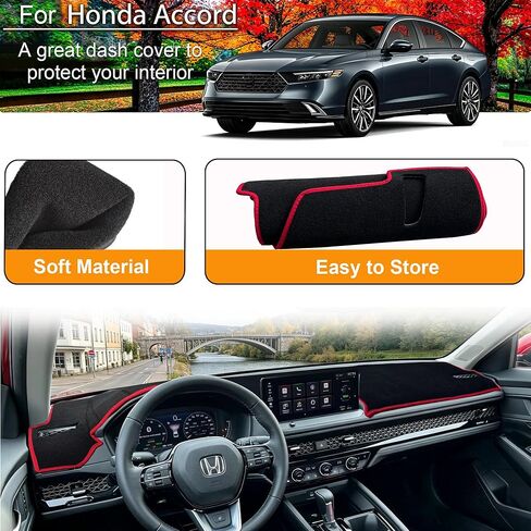 Dash Cover for Honda Accord 2023 2024 2025 2026 Accessories Dashboard Cover Mat Polyester Non-Slip Dash Protector Pad for Accord Center Console Sunshade No Glare Custom Fit, Red in Kuwait