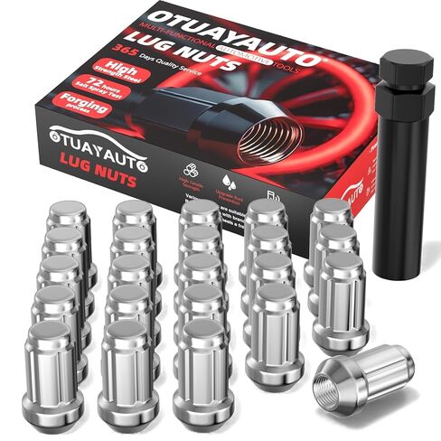 صواميل عروة OTUAYAUTO 1/2-20 - 23 قطعة من صواميل عروة الكروم 1/2-20 مع مفتاح مقبس، مقعد مخروطي، سداسي 17 مم، بديل لسيارات جيب ليبرتي، جراند شيروكي، رانجلر، عجلات ما بعد البيع كومانتش in Kuwait