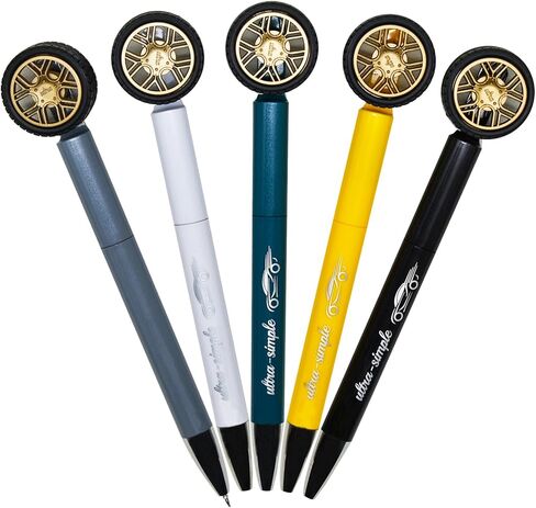 Maydahui 5 Pcs Cool Car Tire Shape Gel Pens Novelty Tyre Rotating Wheel Design Super Stress-Relieving Black Ink for Men Birthday Gifts School Office Supplies in Saudi Arabia