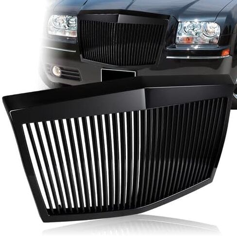 Black ABS Vertical Phantom Style Front Hood Grille Grill Compatible with 2005-2010 Chrysler 300 300C, 2006 2007 2008 2009 in Kuwait