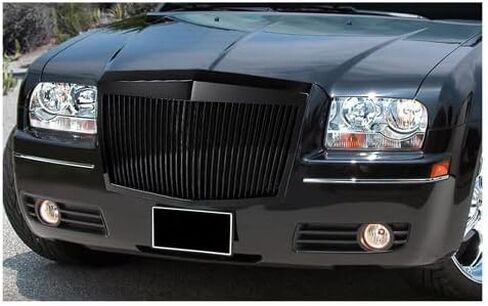 Black ABS Vertical Phantom Style Front Hood Grille Grill Compatible with 2005-2010 Chrysler 300 300C, 2006 2007 2008 2009 in Kuwait