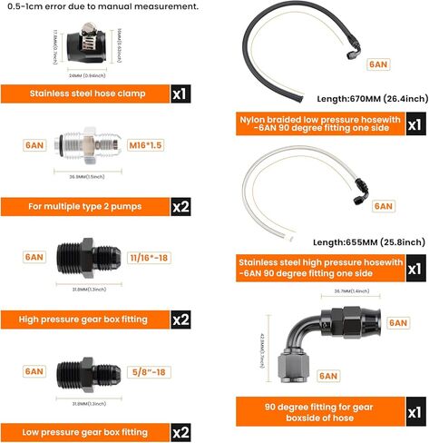 Universal AN6 Power Steering Hose Kit Compatible with Chevy C10 LS Swap, Fits GM Type II/Type 2 Power Steering Pump in Kuwait