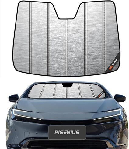 Pigenius Windshield Sun Shade for Toyota Prius & Prius Prime (Gen 5) 2023-2026, Fits LE XLE Limited, Metallic Silver Finish in Kuwait
