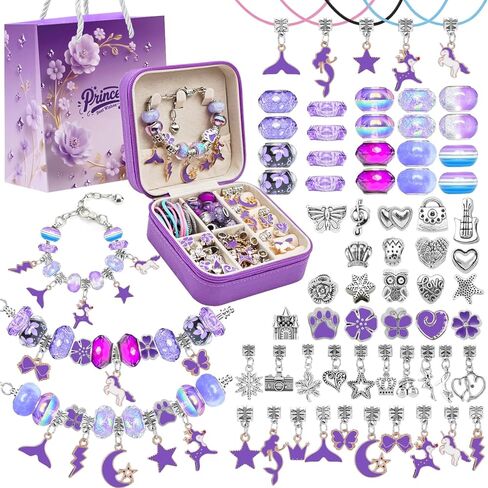 ONADEBY Charm Bracelet Making Kit - Colorful DIY Jewelry Making Kit for Girl, Friendship Bracelet Kit with Portable Jewelry Box for Birthday Christmas New Years Easter Valentine Craft Gifts in Kuwait