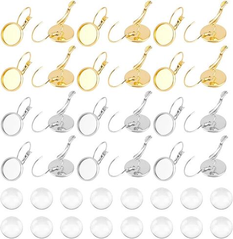 UNICRAFTALE 40 Sets 2 Colors 304 Stainless Steel Leverback Earring Bezel Tray 12mm Flat Round Blank Cabochons Tray Earring Components Blank Dome Earrings with Glass Cabochons for Earrings Making in Kuwait