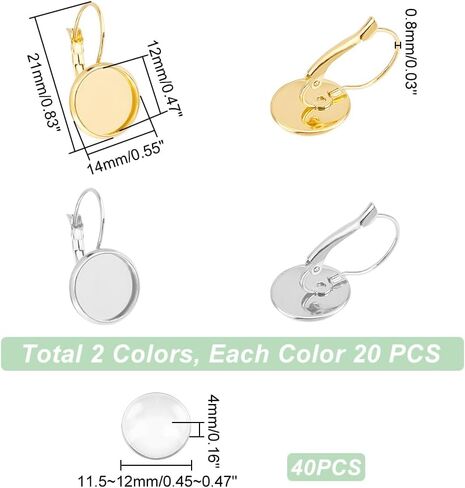 UNICRAFTALE 40 Sets 2 Colors 304 Stainless Steel Leverback Earring Bezel Tray 12mm Flat Round Blank Cabochons Tray Earring Components Blank Dome Earrings with Glass Cabochons for Earrings Making in Kuwait