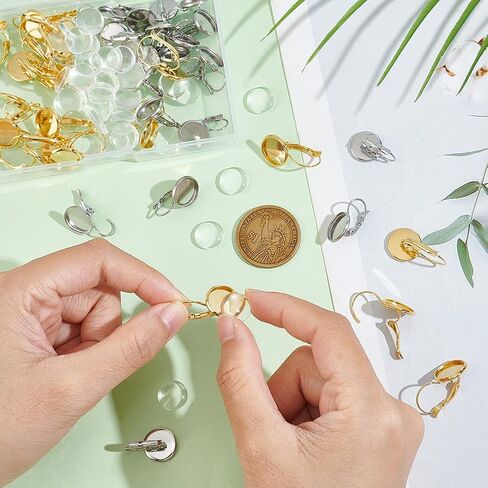 UNICRAFTALE 40 Sets 2 Colors 304 Stainless Steel Leverback Earring Bezel Tray 12mm Flat Round Blank Cabochons Tray Earring Components Blank Dome Earrings with Glass Cabochons for Earrings Making in Kuwait