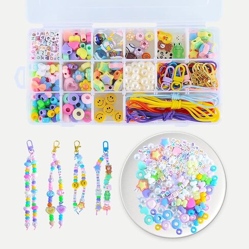 Enbelcto DIY Bead Keychain Making kit 361PCS Bead Bag Charm kit Acrylic Heart Star Flower Letter Alphabet Bag Beads DIY Key Chain Charm Supplies Crafts Accessoriess Jewerly Making Kit in Saudi Arabia