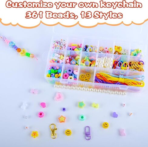 Enbelcto DIY Bead Keychain Making kit 361PCS Bead Bag Charm kit Acrylic Heart Star Flower Letter Alphabet Bag Beads DIY Key Chain Charm Supplies Crafts Accessoriess Jewerly Making Kit in Saudi Arabia