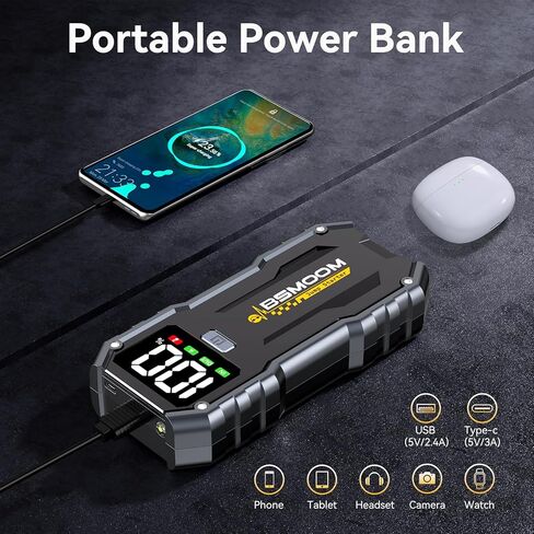 Car Jump Starter,5000A Portable Car Jump Starter Battery Pack (10.0L Gas/8L Diesel) 12V Car Battery Charger Jumper Starter, Jumper Cables,Portable Lithium Jump Box with LED Light/USB QC3.0 in Saudi Arabia