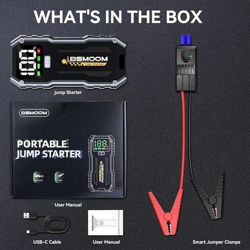 Car Jump Starter,5000A Portable Car Jump Starter Battery Pack (10.0L Gas/8L Diesel) 12V Car Battery Charger Jumper Starter, Jumper Cables,Portable Lithium Jump Box with LED Light/USB QC3.0 in Saudi Arabia