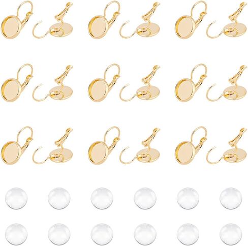 UNICRAFTALE 40 Sets 2 Colors 304 Stainless Steel Leverback Earring Bezel Tray 12mm Flat Round Blank Cabochons Tray Earring Components Blank Dome Earrings with Glass Cabochons for Earrings Making in Kuwait