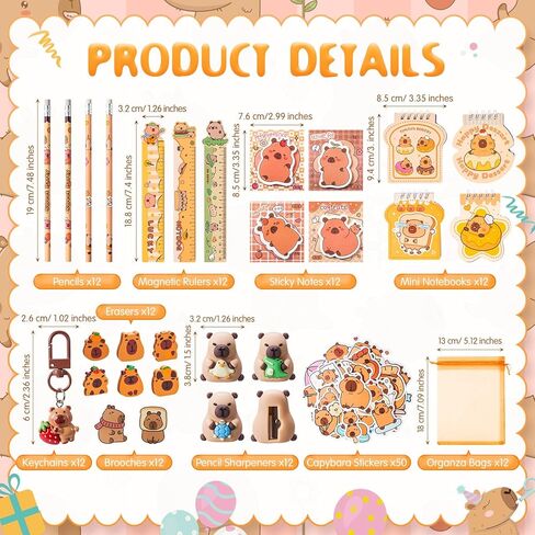 Nosiny 158 Pcs Capybara Party Favors Animal Birthday Stationery Set, Capybara Pencil Ruler Eraser Pencil Sharpener Keychain Notebook Sticky Note Brooch Stickers for Back to School Goody Bags in Kuwait