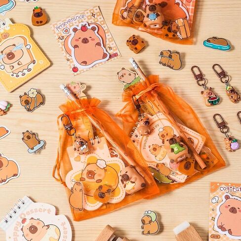 Nosiny 158 Pcs Capybara Party Favors Animal Birthday Stationery Set, Capybara Pencil Ruler Eraser Pencil Sharpener Keychain Notebook Sticky Note Brooch Stickers for Back to School Goody Bags in Kuwait