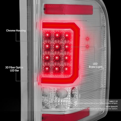 Auto Dynasty [C-Tube Light Bar 12-LED مصباح فرامل خلفي متوافق مع Chevy Silverado 1500 2500HD 3500HD 2007-2013، جانب السائق والراكب، غطاء من الكروم، عدسة شفافة in Kuwait