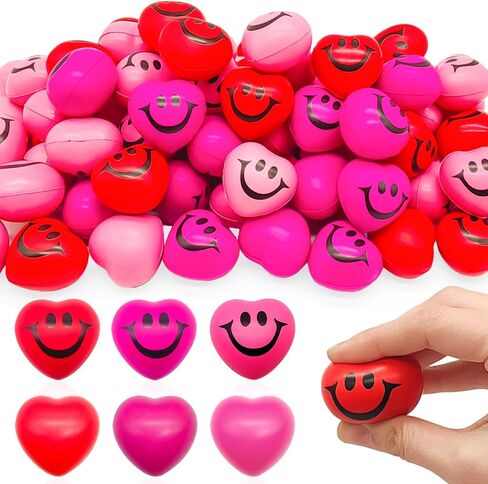 30 Pieces Heart Stress Relief Balls,3 Colors Mini Heart Balls,Smile Funny Face Foam Balls for Valentine Day,School Carnival Reward,Party Gift Bag Fillers in Saudi Arabia