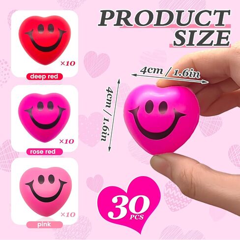 30 Pieces Heart Stress Relief Balls,3 Colors Mini Heart Balls,Smile Funny Face Foam Balls for Valentine Day,School Carnival Reward,Party Gift Bag Fillers in Saudi Arabia