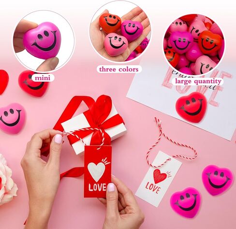 30 Pieces Heart Stress Relief Balls,3 Colors Mini Heart Balls,Smile Funny Face Foam Balls for Valentine Day,School Carnival Reward,Party Gift Bag Fillers in Saudi Arabia