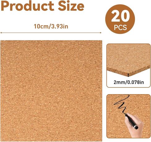 20 Pack Self Adhesive Cork Sheets 4x4 Inch, 2mm Thick Peel and Stick Cork Squares for DIY Coasters and Tile Backing in Saudi Arabia