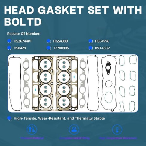 5.3L AFM Dod Camshaft Lifter Kit Head Gasket Set W/Head Bolts Fit For GM Sierra Yukon Chevrolet Silverado Suburban 1500 Gen V L83 5.3L V8 2014-2021 HS26744PT 12499225 12698945 in Saudi Arabia