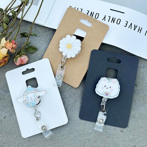 100PACK Badge Reel Display Cards Packaging, Fits Alligator and Belt Clips, Retractable Name Badge ID Holders, Blank Hanging Cardstock Holder with Clear Self-Seal Bags (White) in Kuwait