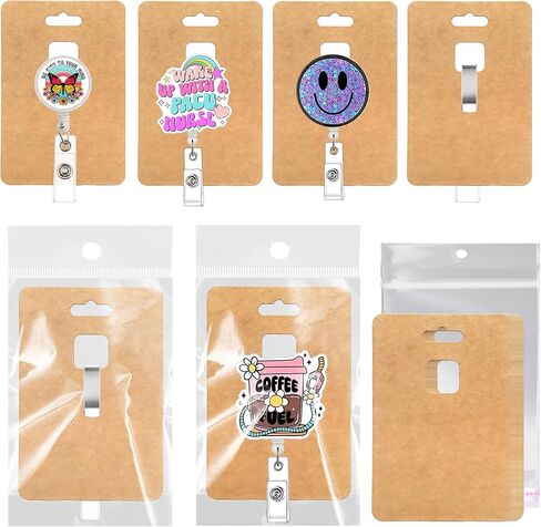 100PACK Badge Reel Display Cards Packaging, Fits Alligator and Belt Clips, Retractable Name Badge ID Holders, Blank Hanging Cardstock Holder with Clear Self-Seal Bags (White) in Kuwait