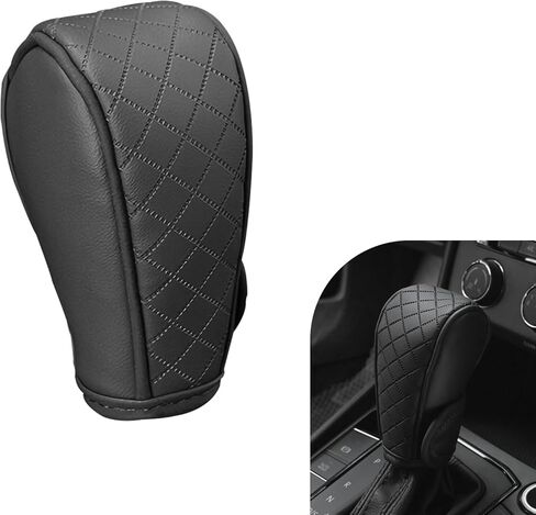 Leather Car Gear Shift Knob Cover, Anti-Slip Breathable Gear Shift Knob Protector, Soft Waterproof Auto Shifter Handle Decor Sleeve, Universal for Most Cars, Trucks, SUVs (Black) in Saudi Arabia