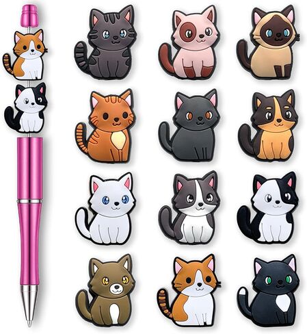 Sea Animals Cat Cheer Butterfly Flowers School Focal Beads for Pens, Silicone Focal Beads Bulk for Bead Pens Keychain Bracelet Jewelry Making for Adults (Cat) in Saudi Arabia