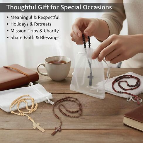 60Pcs Olive Wooden Rosary Beads Bulk with Cross Pendant and Organza Bags, 5 Colors Catholic Prayer Beads for Church Events, Baptism, Retreat, Wedding, Memorial Gifts in Saudi Arabia
