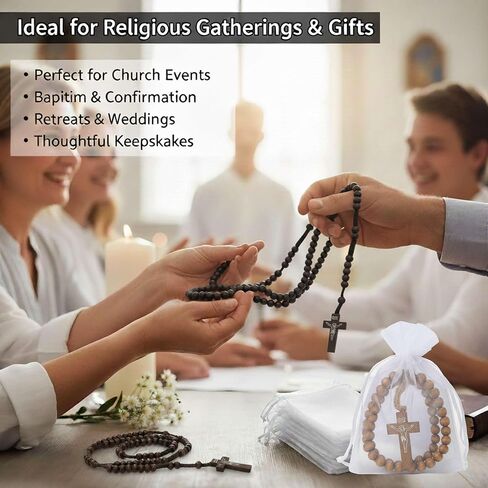 60Pcs Olive Wooden Rosary Beads Bulk with Cross Pendant and Organza Bags, 5 Colors Catholic Prayer Beads for Church Events, Baptism, Retreat, Wedding, Memorial Gifts in Saudi Arabia