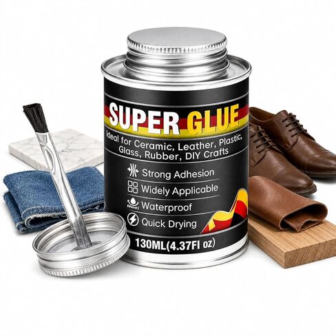 Super Glue, Super Glue All Purpose with Built-in Brush Applicator, 130ml Quick Dry Waterproof Adhesive, Superglue for Shoes, Wood, Leather, Rubber, Plastic, Metal, DIY & Home Repairs in Saudi Arabia