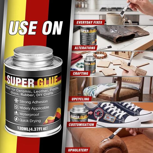 Super Glue, Super Glue All Purpose with Built-in Brush Applicator, 130ml Quick Dry Waterproof Adhesive, Superglue for Shoes, Wood, Leather, Rubber, Plastic, Metal, DIY & Home Repairs in Saudi Arabia