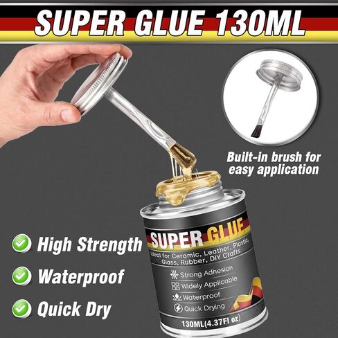 Super Glue, Super Glue All Purpose with Built-in Brush Applicator, 130ml Quick Dry Waterproof Adhesive, Superglue for Shoes, Wood, Leather, Rubber, Plastic, Metal, DIY & Home Repairs in Saudi Arabia