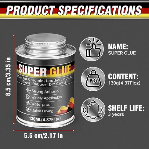 Super Glue, Super Glue All Purpose with Built-in Brush Applicator, 130ml Quick Dry Waterproof Adhesive, Superglue for Shoes, Wood, Leather, Rubber, Plastic, Metal, DIY & Home Repairs in Saudi Arabia