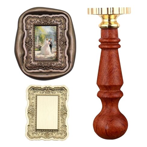 Frame Wax Seal Stamp, WASOHLING Great Details 3D Embossed Relief Carving Head and Wood Handle for Wax Seal Stamp Kit, Decor for Envelope Letter Wedding Invitation (F08) in Saudi Arabia
