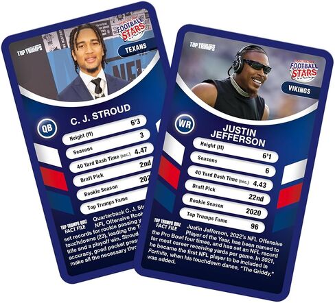 لعبة بطاقات Top Trumps لنجوم كرة القدم الأمريكية - ألعاب عائلية للأطفال والكبار - ألعاب تعليمية - ألعاب بطاقات للأطفال للاعبين وأكثر - ألعاب حرب الأطفال - حروب البطاقات - للأطفال بعمر 6 سنوات فما فوق in Kuwait