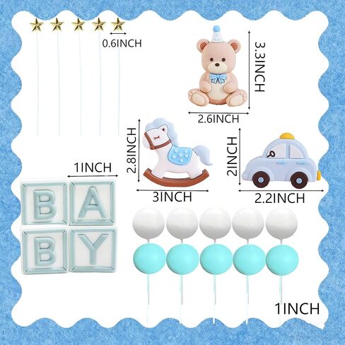 Teddy Bear Cake Topper, Bear Cake Toppers Teddy Bear Birthday Cake Decorations Baby Bear Baby Shower Cake Topper Bears Decoration with Blue Balls for Baby Shower Birthday in Saudi Arabia