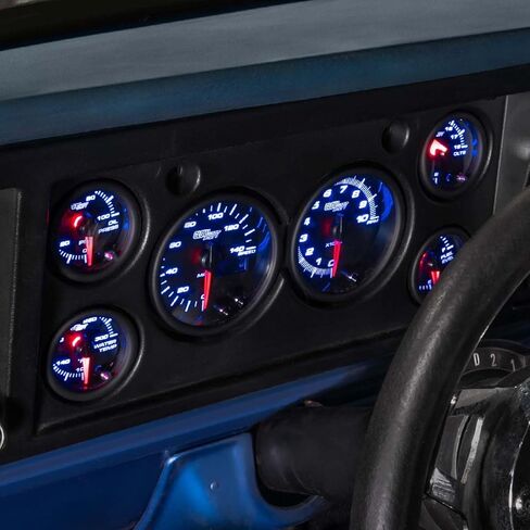 مجموعة لوحة القيادة المخصصة GlowShift Tinted 7 Color 6 Gauge - 3-3/8 بوصة (85 مم) عداد السرعة ومقياس سرعة الدوران - 2-1/16 بوصة (52 مم) مستوى الوقود وضغط الزيت ودرجة حرارة الماء ومقاييس الفولت - تتضمن أجهزة استشعار وأسلاك in Kuwait