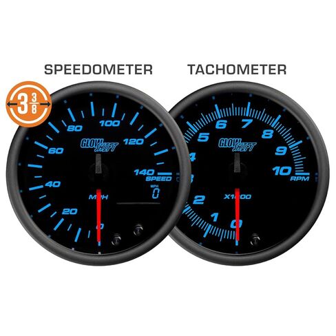 مجموعة لوحة القيادة المخصصة GlowShift Tinted 7 Color 6 Gauge - 3-3/8 بوصة (85 مم) عداد السرعة ومقياس سرعة الدوران - 2-1/16 بوصة (52 مم) مستوى الوقود وضغط الزيت ودرجة حرارة الماء ومقاييس الفولت - تتضمن أجهزة استشعار وأسلاك in Kuwait